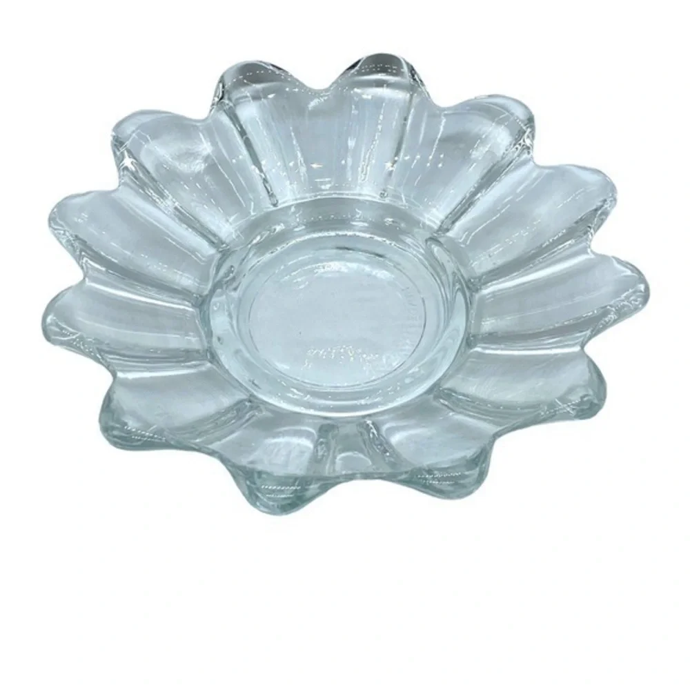 Vintage Clear Glass Daisy Pattern Trinket Dish Made in USA